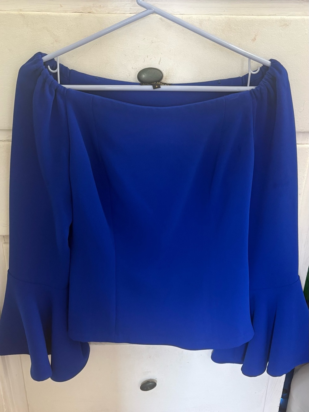 Alberto Makali Royal Blue Off-the-Shoulder Blouse with Flared Sleeves